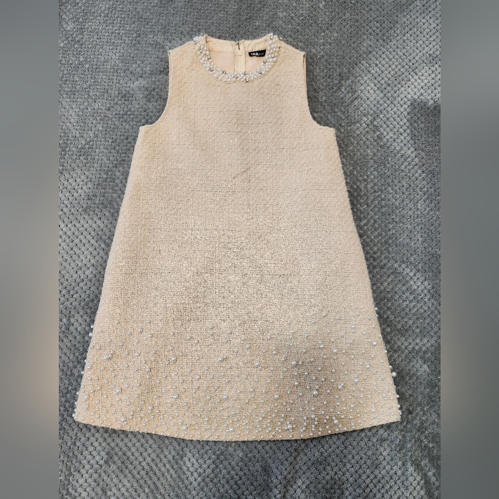 Elegant Cream Dress with Pearl Accents INA